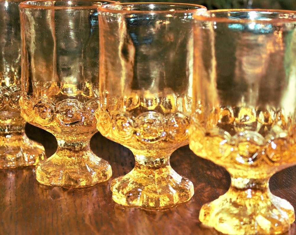 Vintage Gold Tiffin Franciscan Madeira Goblets - Set of 4 Yellow Footed Tumblers