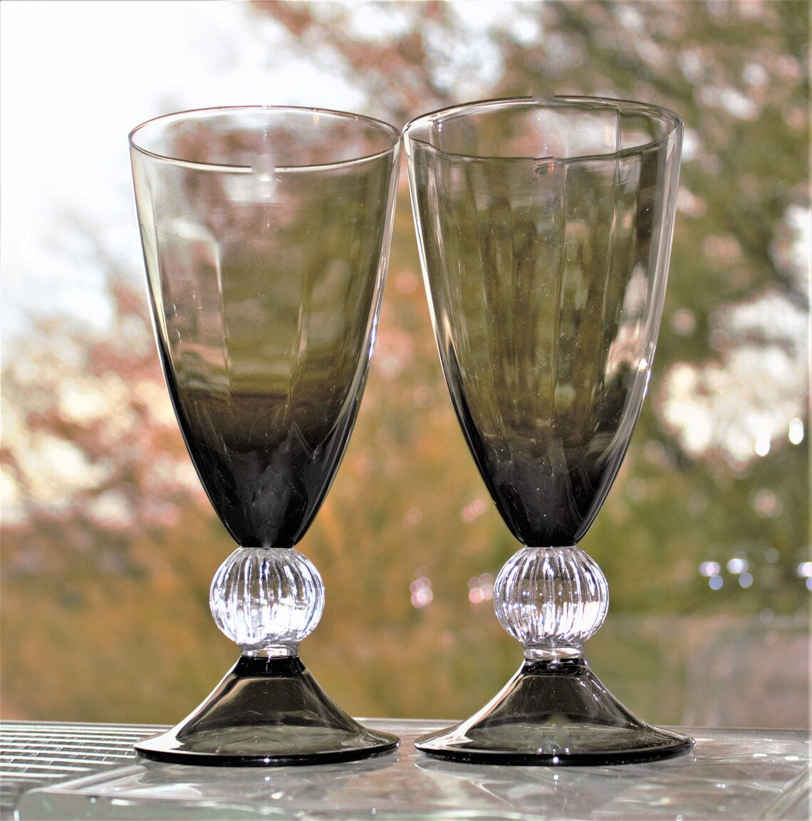 Vintage Smoked Black Optic Cocktail Glasses – Set of 2