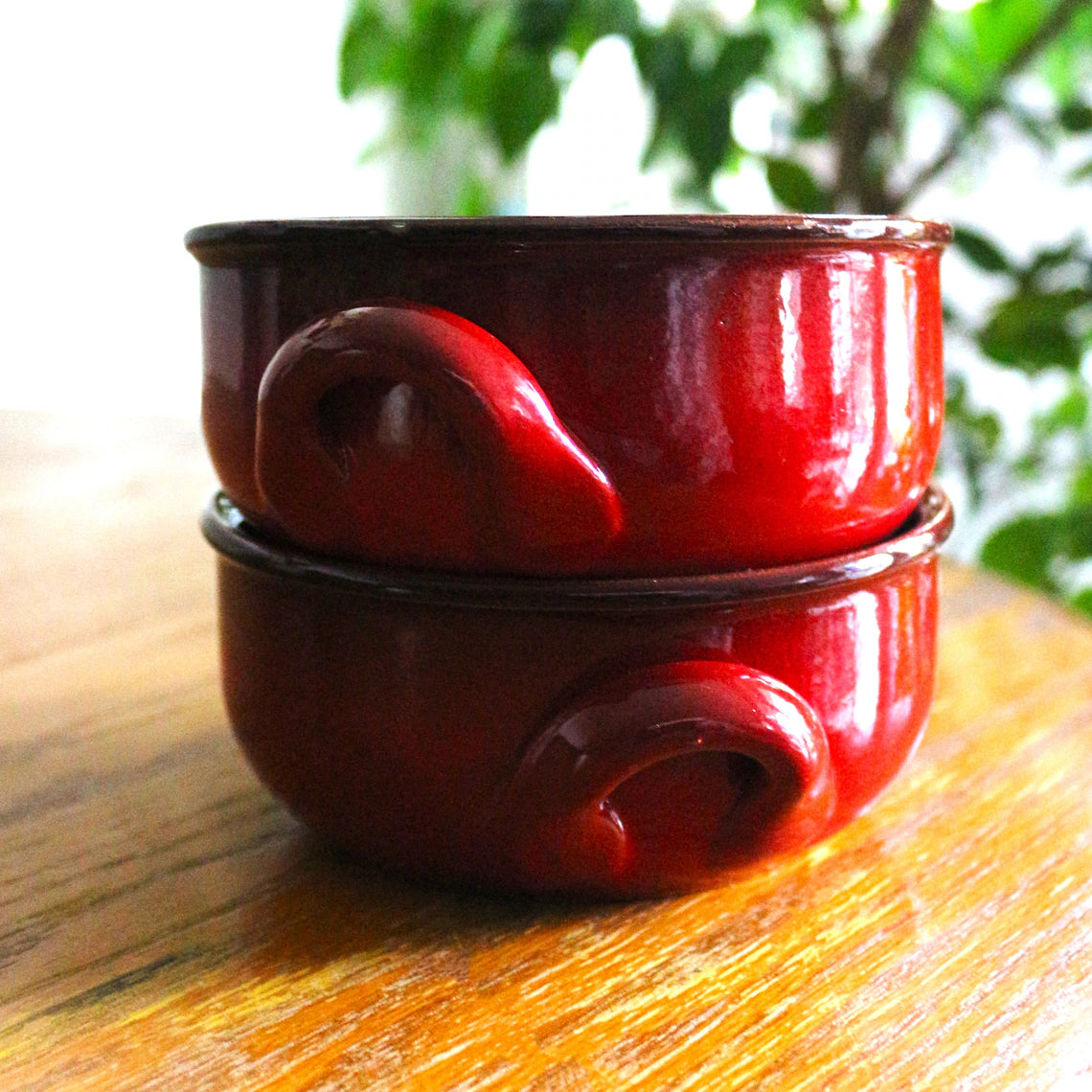 Italian Ceramic Casserole Bowls - Set of 2 Red Ovenproof Soup Crocks