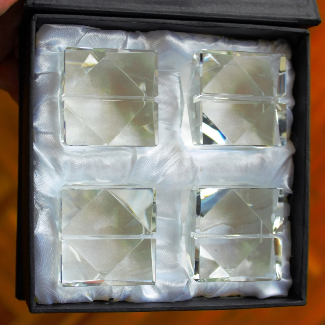 Oleg Cassini Crystal Place Card Holders - Signed Table Decor, Set of 4