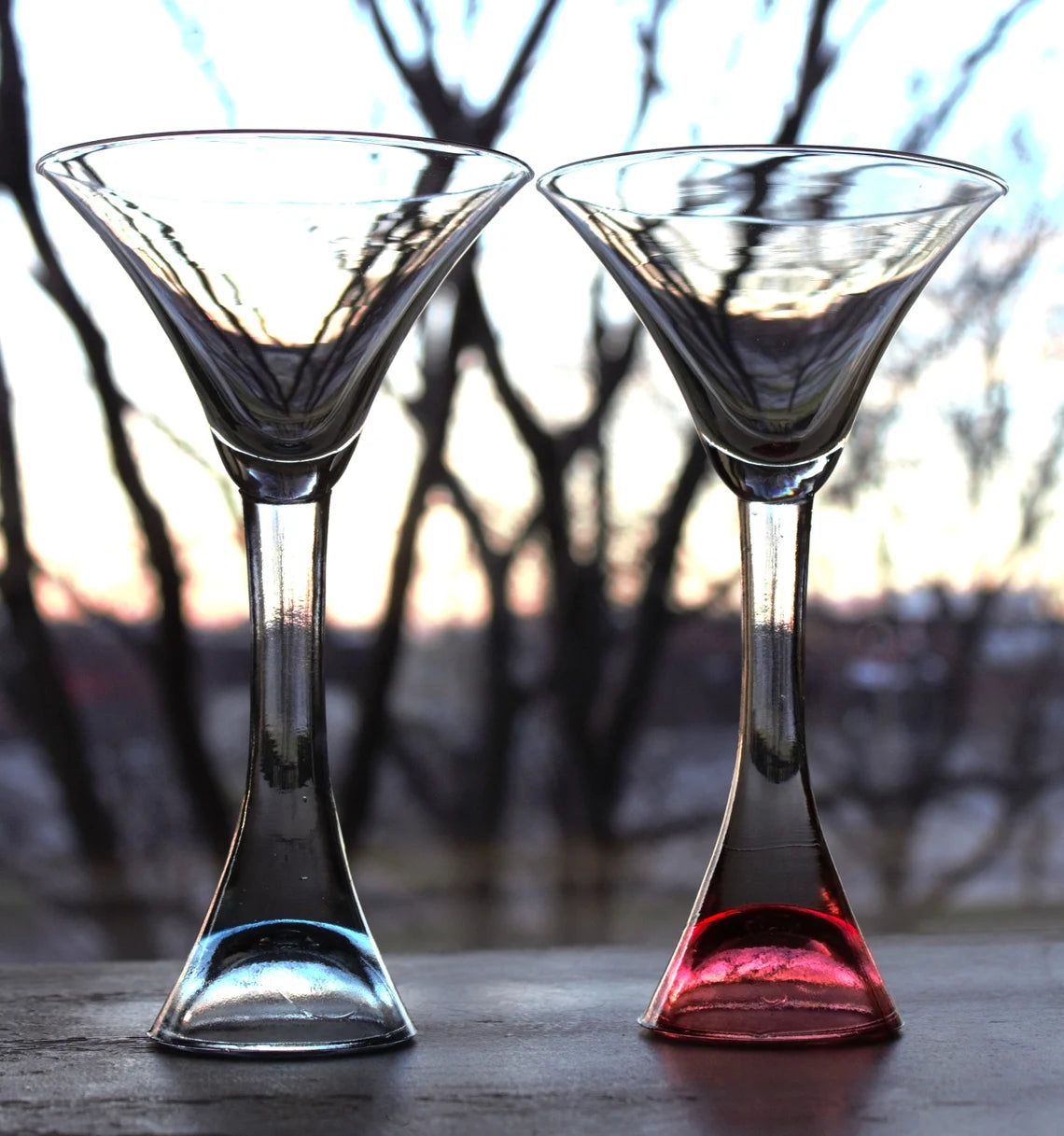 Unique Martini Glasses, 2Pc Pink and Blue Cocktail Glass, Unique Glassware, Stylish Cocktail Glass, Pink & Blue Stemware, Handmade Glass Set