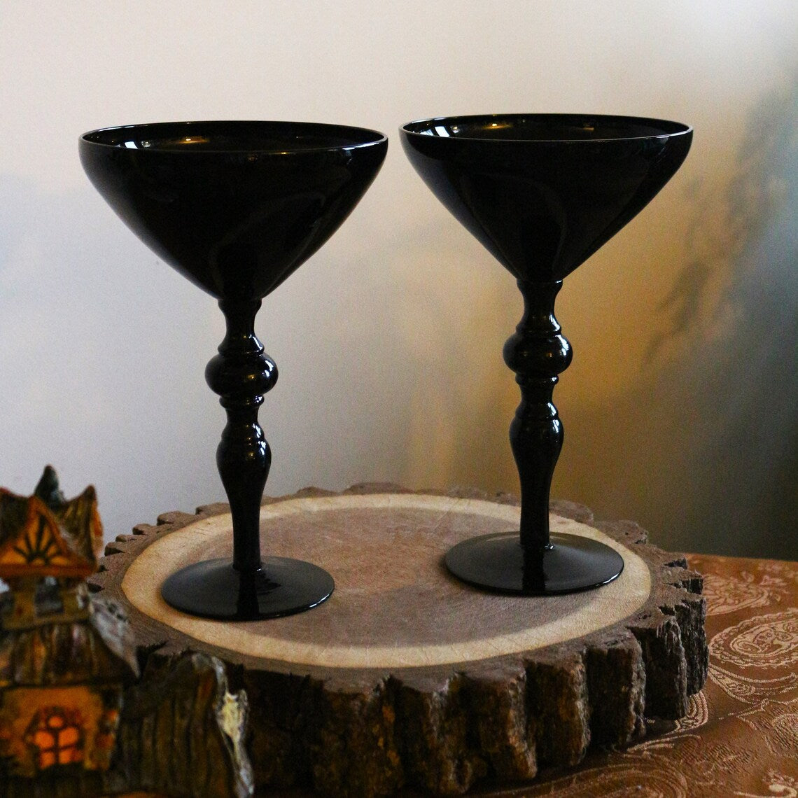 Matte Black Cordial Glasses - Gothic Style Stemware - Set of 2