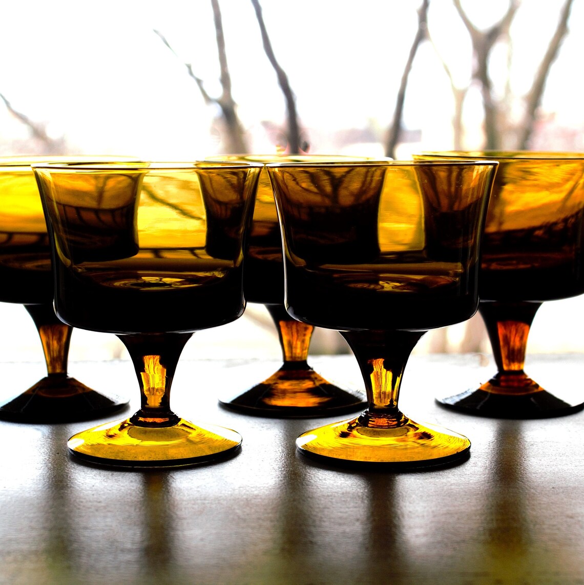 Vintage Chocolate Brown Coupe Glasses - Set of 5 Smokey Cocktail Glasses