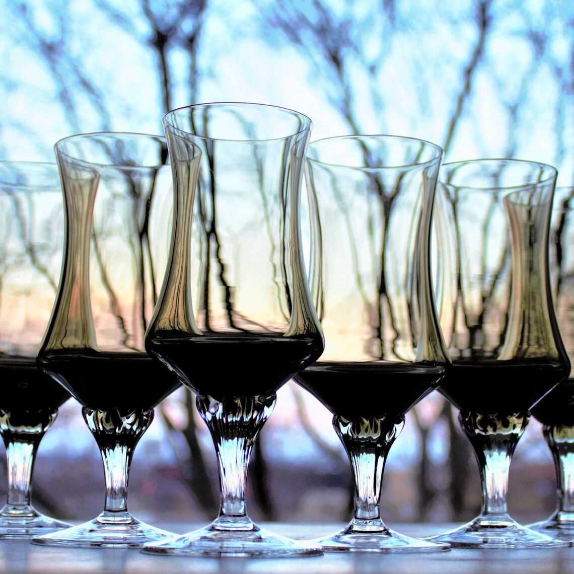 Smoky Black Cocktail Glasses - Mid Century Modern Barware, Set of 4