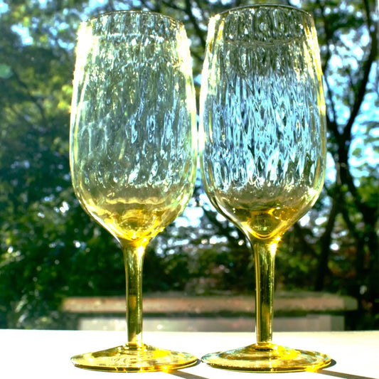 Vintage Murano Amber Optic Wine Glasses - Italian Gold Tablesetting, Set of 2