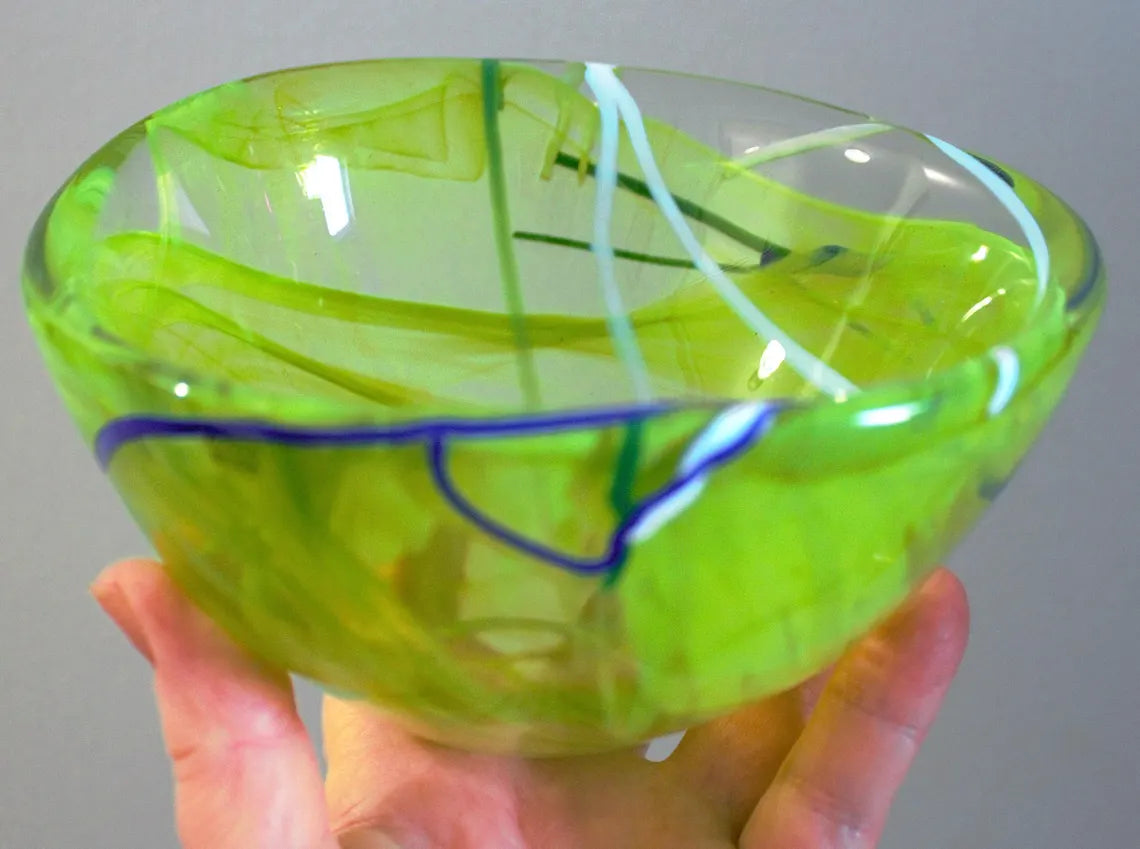 Kosta Boda Art Glass Bowl — Anna Ehrner Swedish Design, Lime Green Veiled Glass