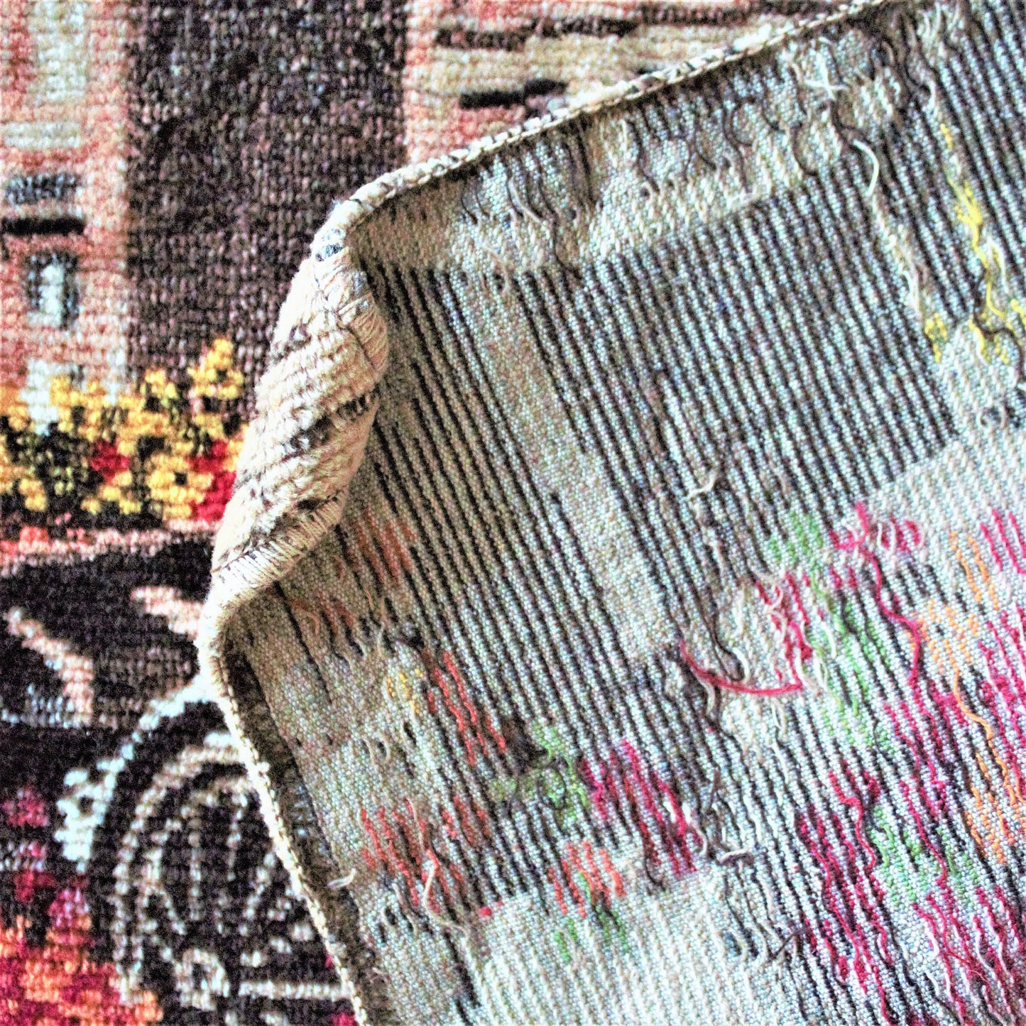 Vintage Embroidered Cityscape Tapestry: European Wall Decor (66.5x25 inches)