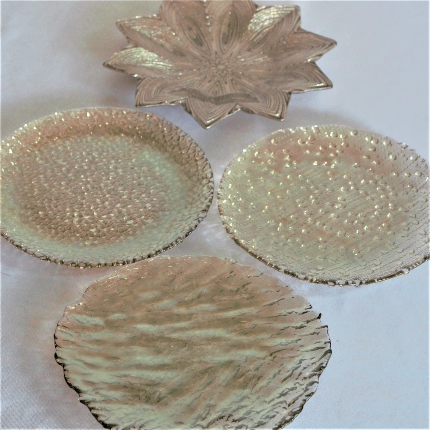 Iridescent Glass Salad Plates (Set of 4): Vetropuro Textured Gold Plateware