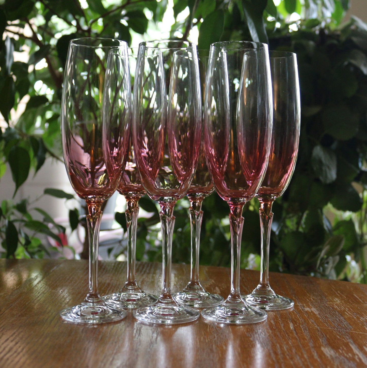 Vintage Iridescent Pink Champagne Flutes - Elegant Toasting Glasses, Set of 6