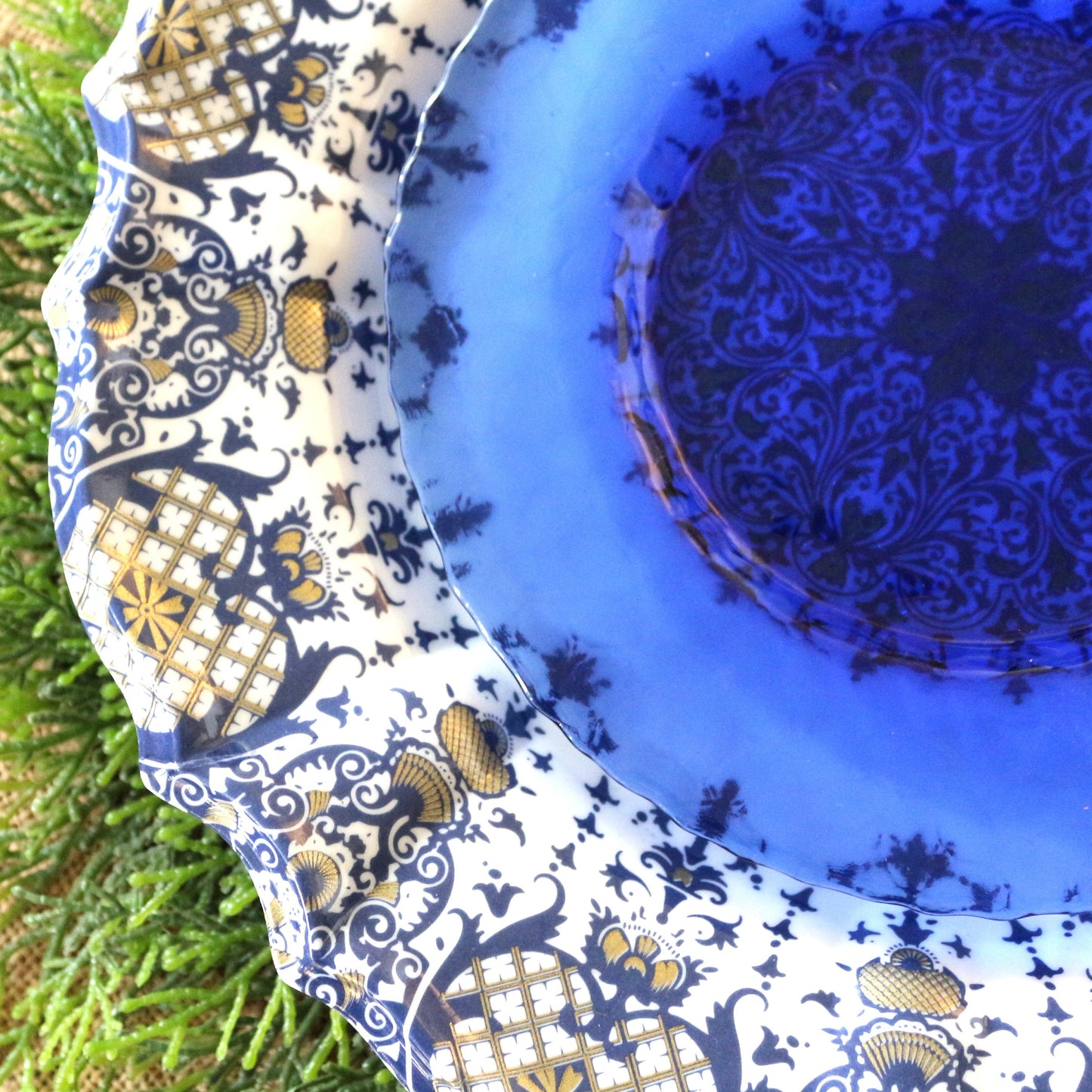 Cobalt Blue Glass Salad Plates - Patterned Appetizer Plates, Set of 4