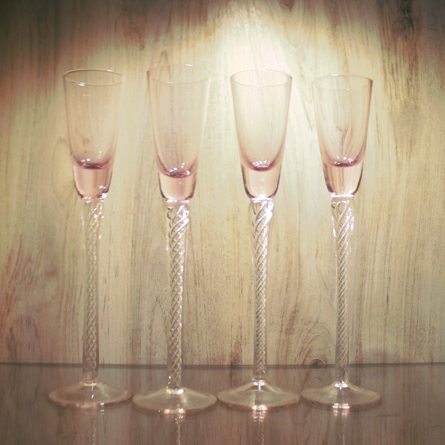 Vintage Trelleborg Pink Shot Glasses: Swedish Air Twist Stem Glassware, Set of 4