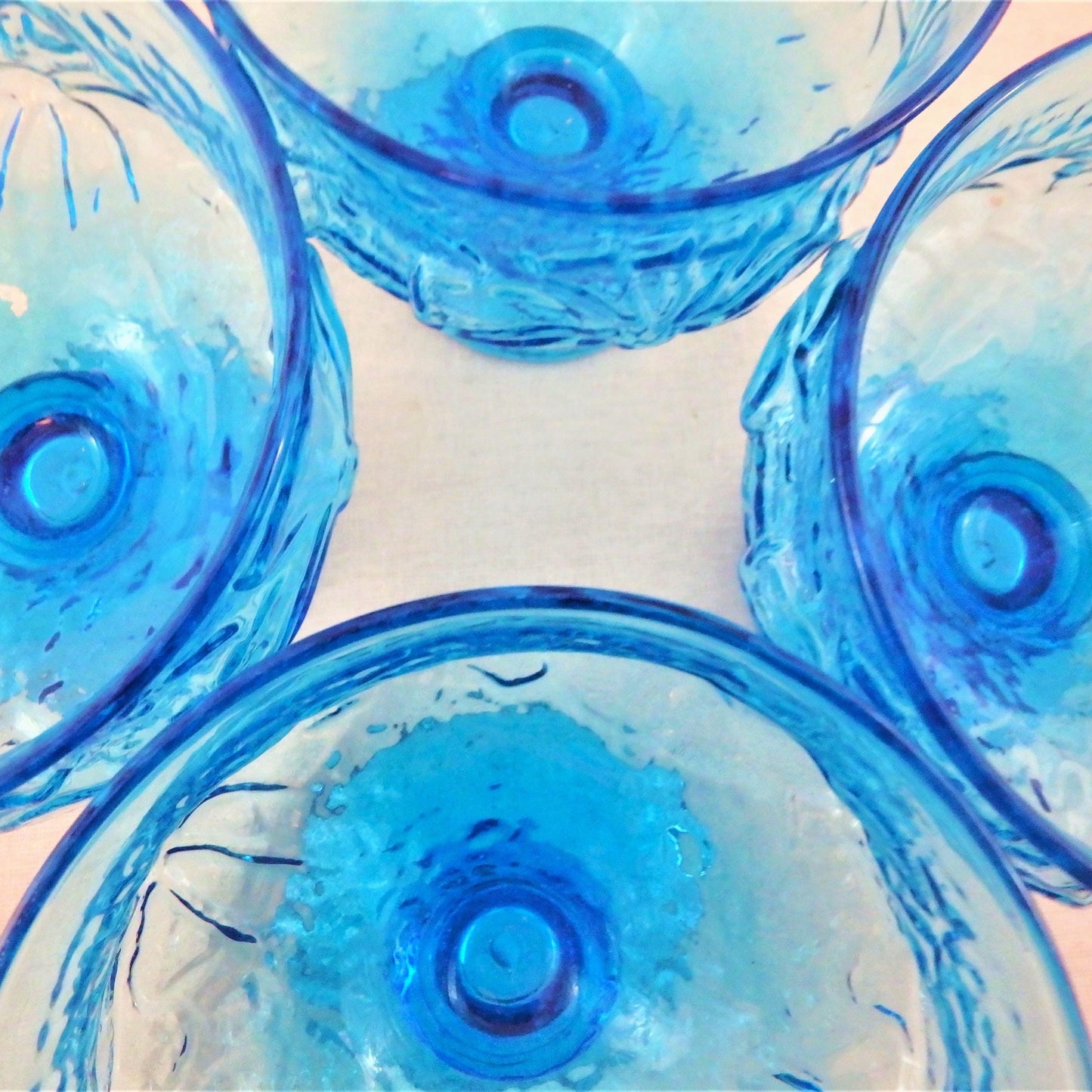 Vintage Peacock Blue Footed Dessert Bowls - Set of 4