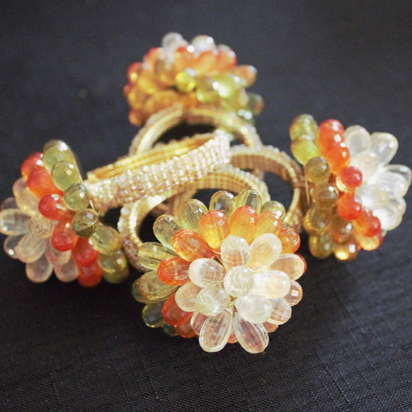 Vintage Beaded Napkin Rings, Set of 4, Wired Flower Table Decor