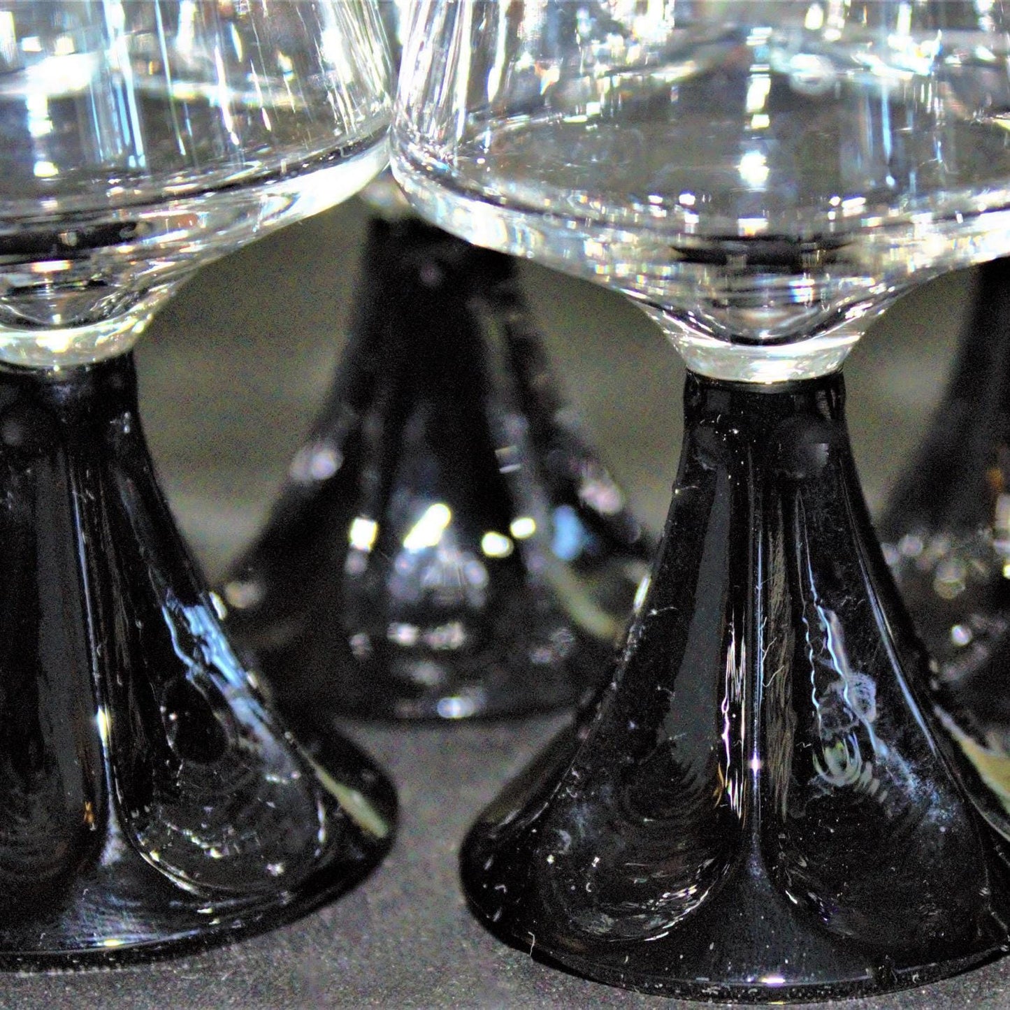 Mid-Century Modern Black Cordial Glasses - Set of 4 - Cone Stem Barware