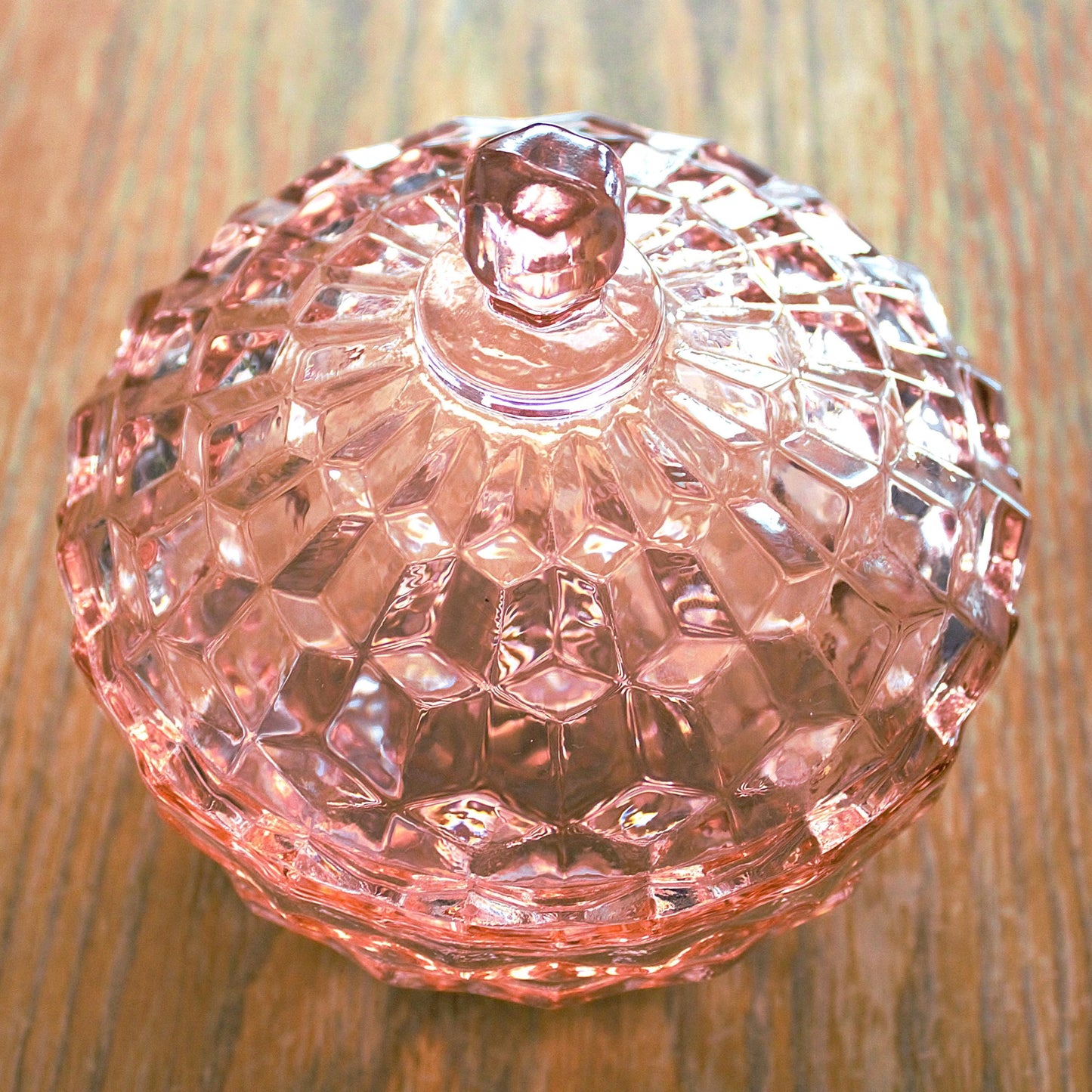 Vintage Whitehall Pink Glass Candy Dish with Lid: Cubist Bowl