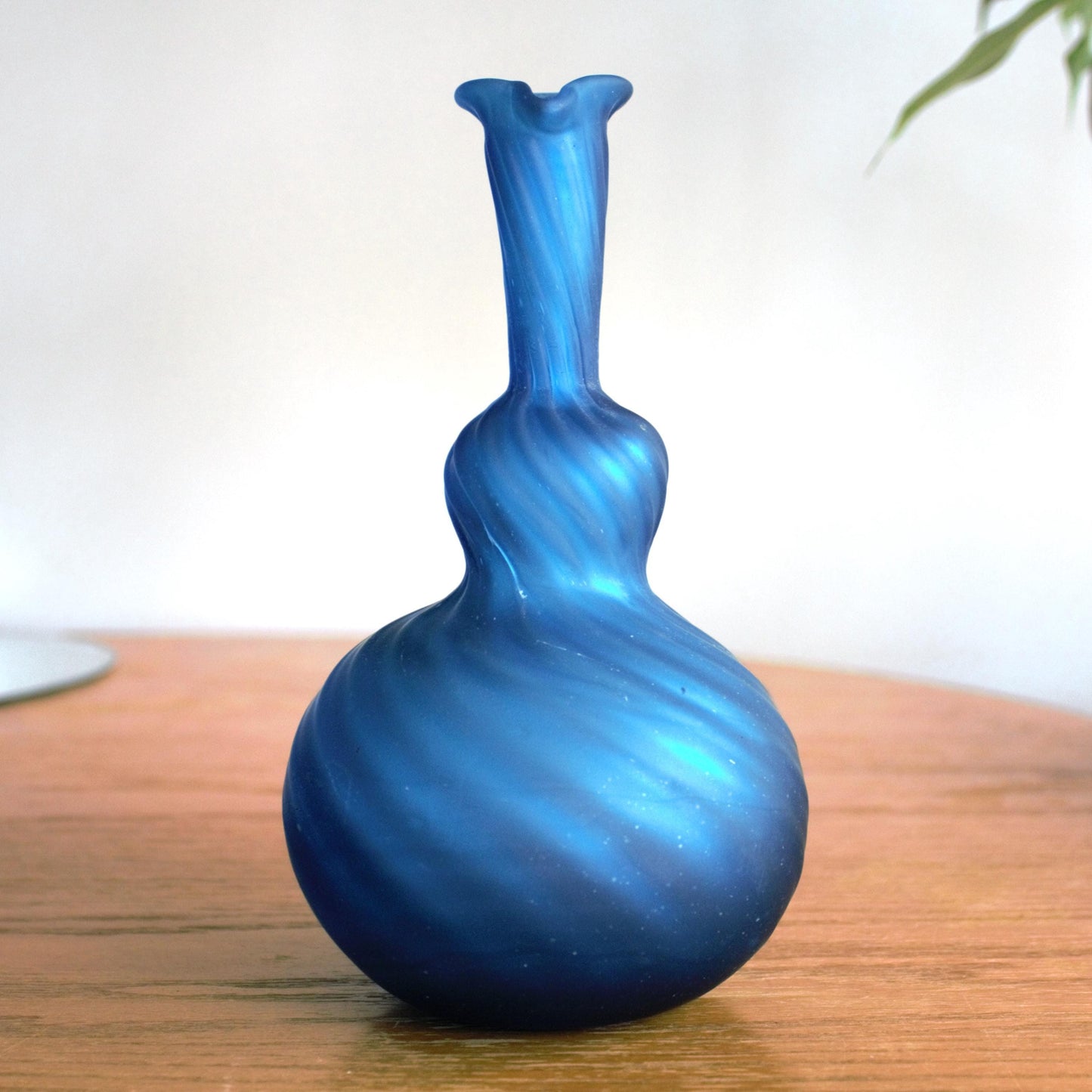 Hand Blown Teal Glass Vase: Art Glass Pitcher with Pontil Mark