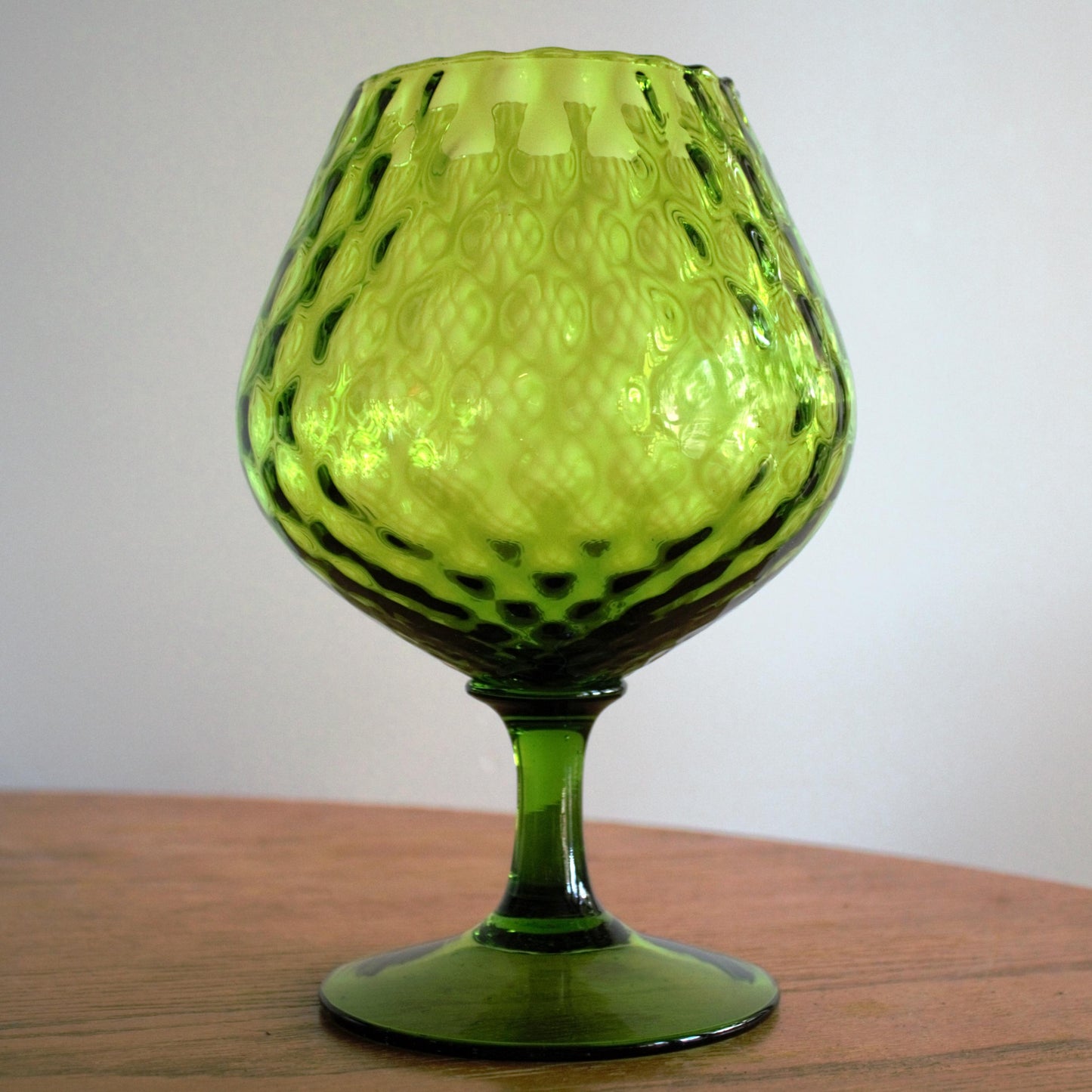 Green Empoli Glass Snifter: Vintage Italian Diamond Optic Decor, vintage vase