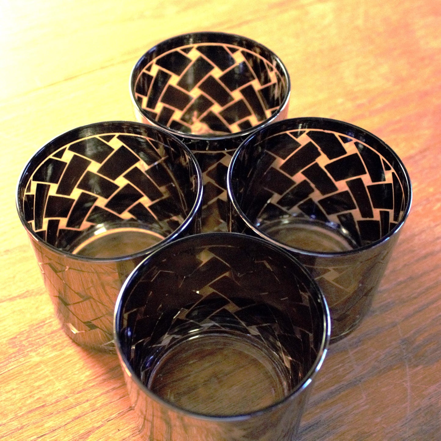 Vintage Silver and clear rock Glasses - Mid-Century Modern Barware, Set of 4, MCM bar cabinet