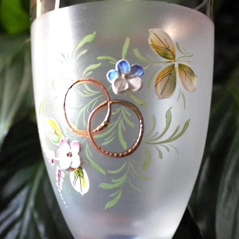 Rare Vintage Italian Hand-Painted Frosted Cocktail Glasses – Set of 2 with Gold Trim & Blue Stem
