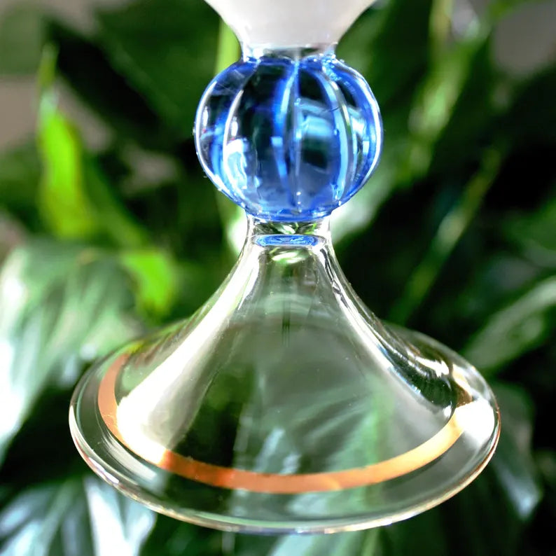 Rare Vintage Italian Hand-Painted Frosted Cocktail Glasses – Set of 2 with Gold Trim & Blue Stem