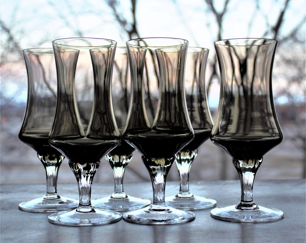 Smoky Black Cocktail Glasses - Mid Century Modern Barware, Set of 4