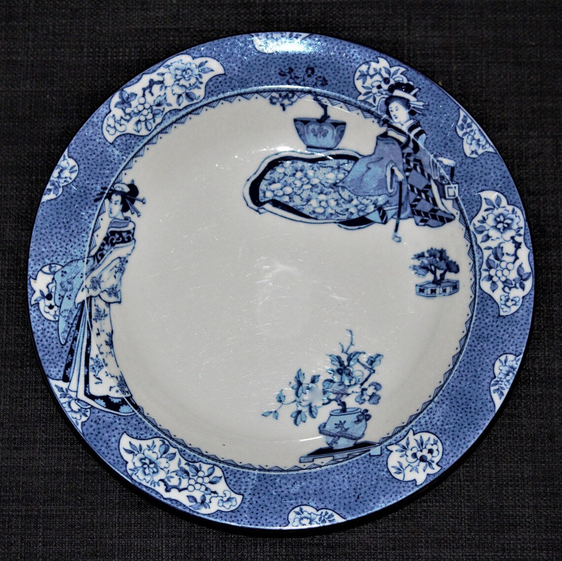 Vintage Woodsware Tsing Bowl Set of 3: Blue Geisha Girl Soup Bowls, England