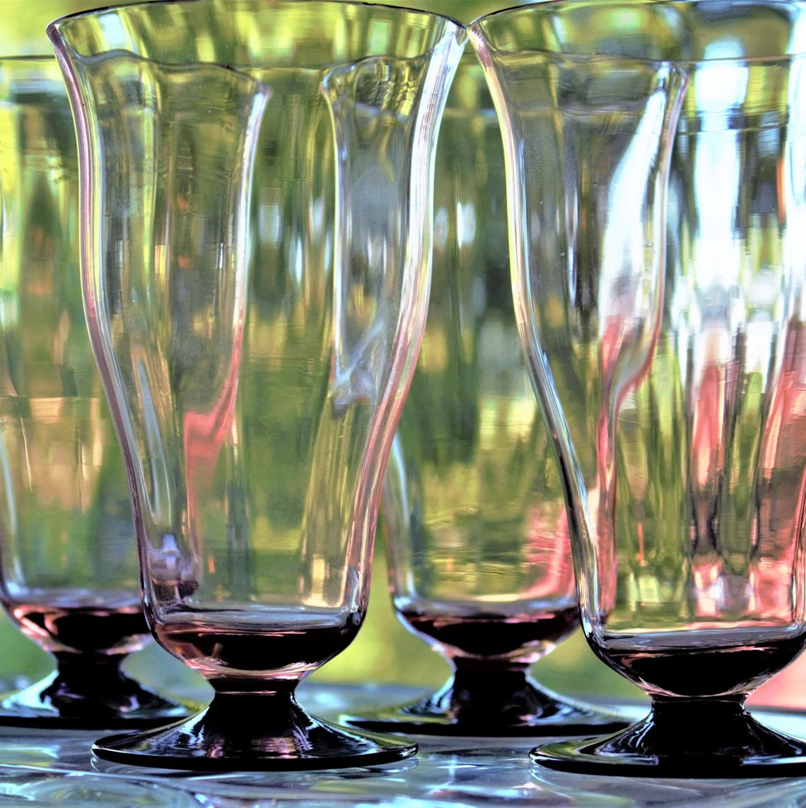 1930s Art Deco Pink & Black Footed Cocktail Glasses | Set of 4 Antique Glasses