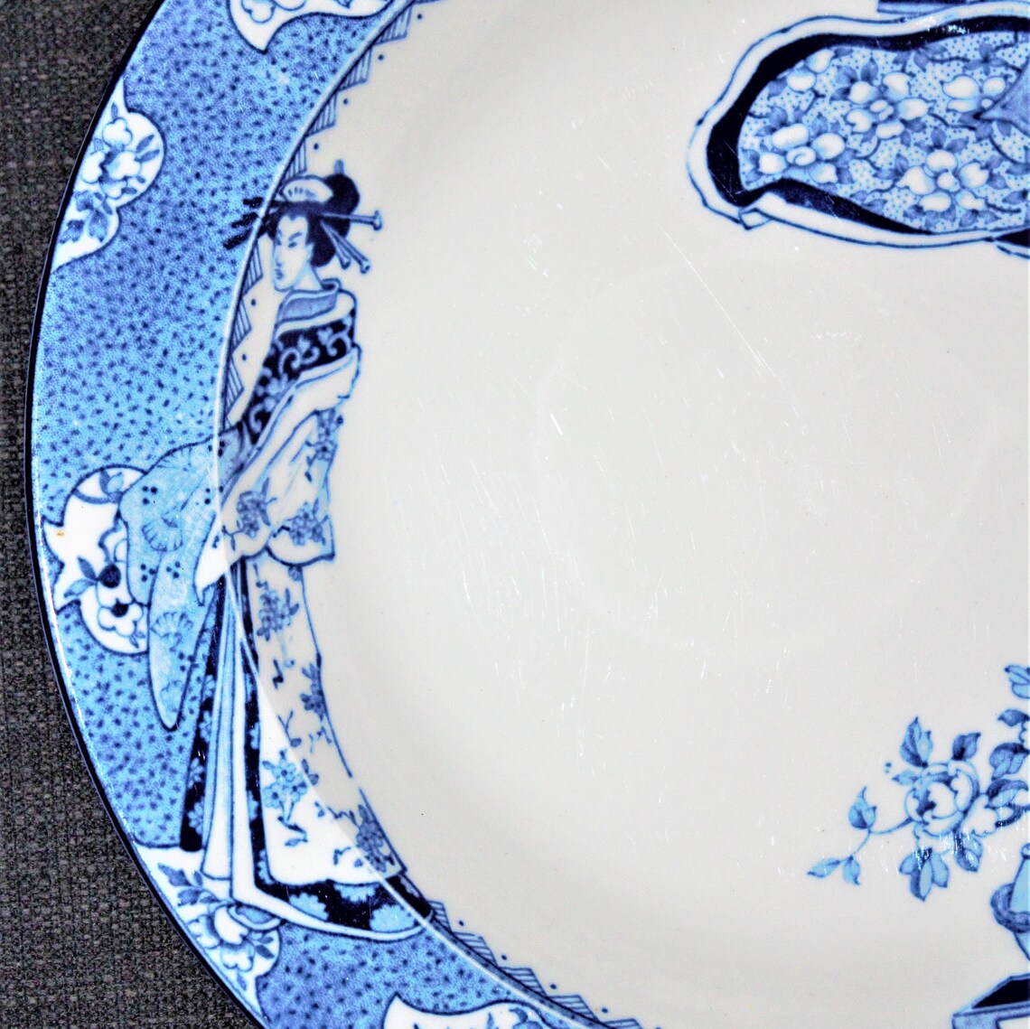 Vintage Woodsware Tsing Bowl Set of 3: Blue Geisha Girl Soup Bowls, England