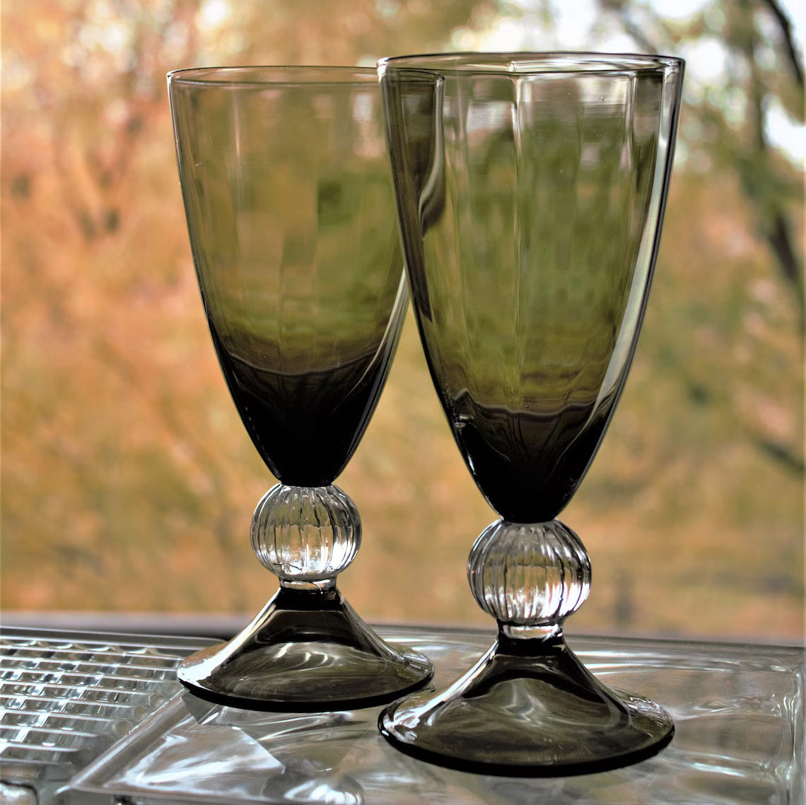 Vintage Smoked Black Optic Cocktail Glasses – Set of 2