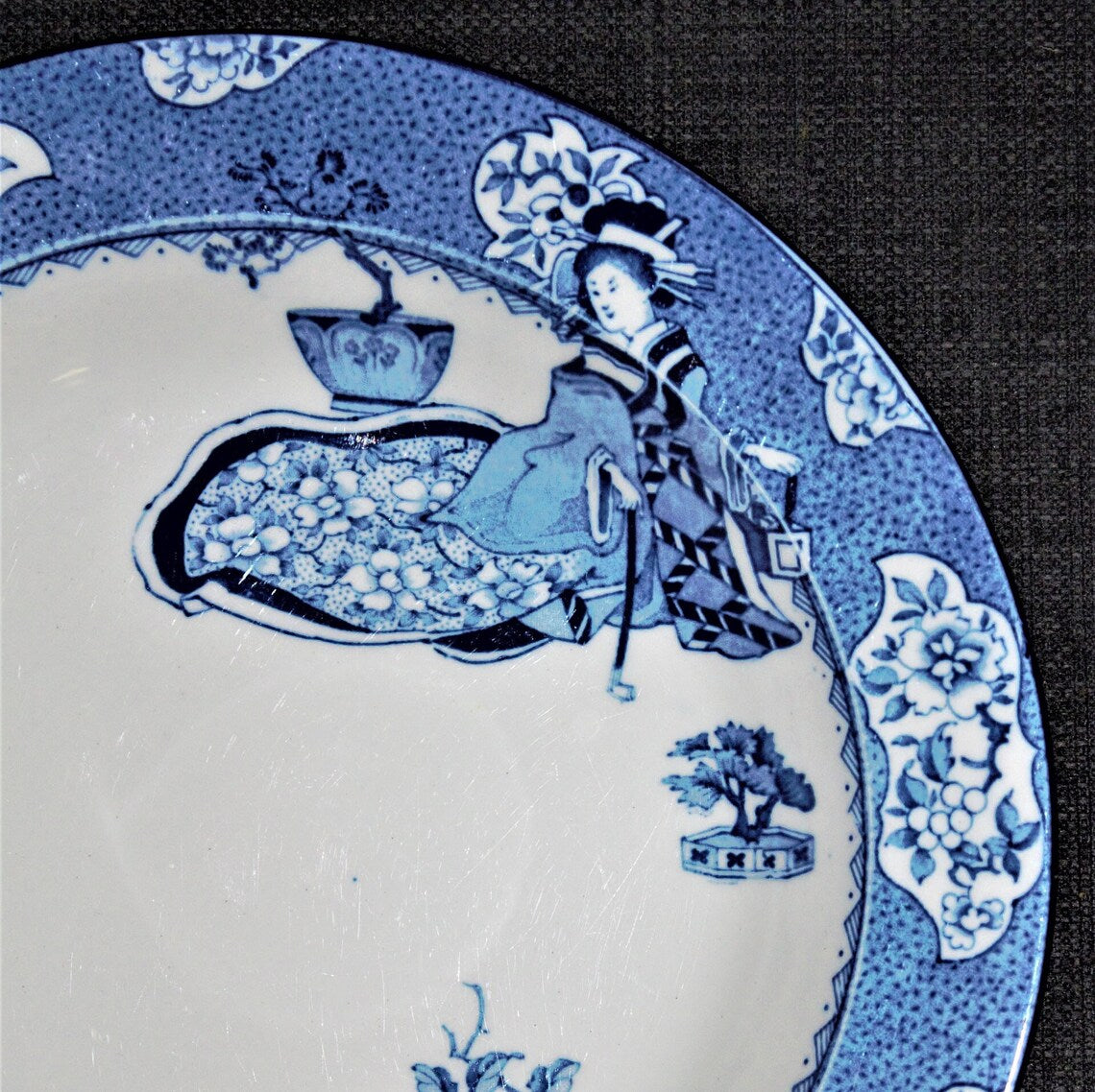 Vintage Woodsware Tsing Bowl Set of 3: Blue Geisha Girl Soup Bowls, England