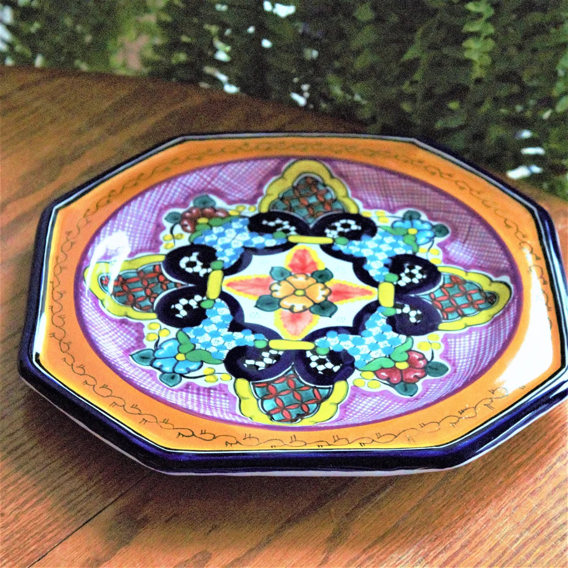 Hand-Painted Talavera Plate: Mexican Ceramic Octagonal Serving Platter