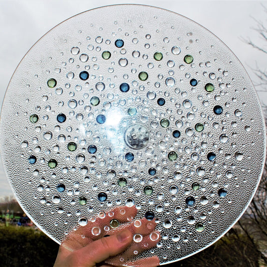 Vintage Jan Sylwester Drost Glass Cake Stand: Asteroid Pattern Dessert Display