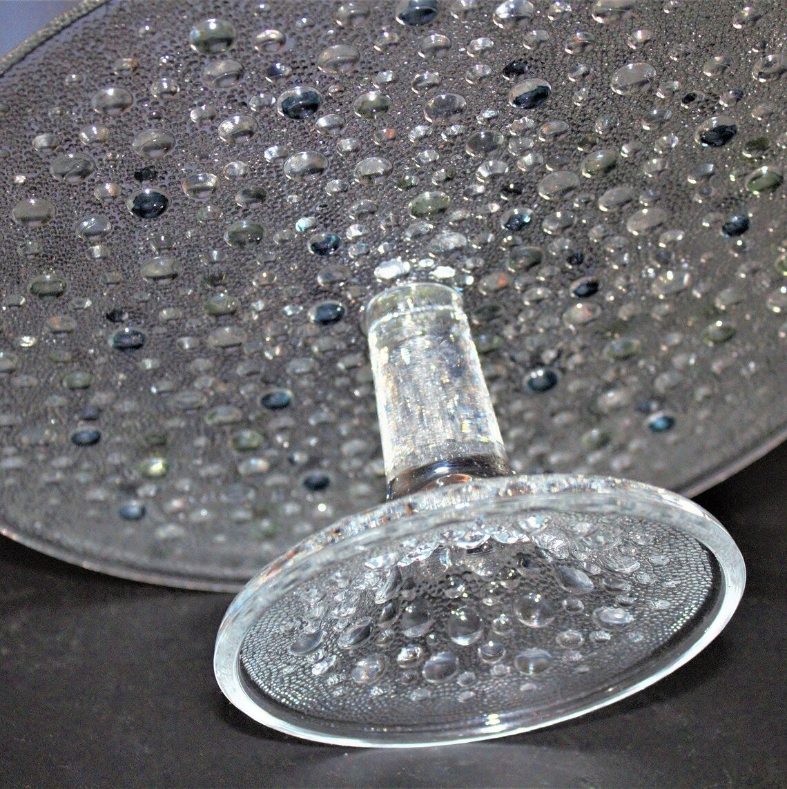Vintage Jan Sylwester Drost Glass Cake Stand: Asteroid Pattern Dessert Display