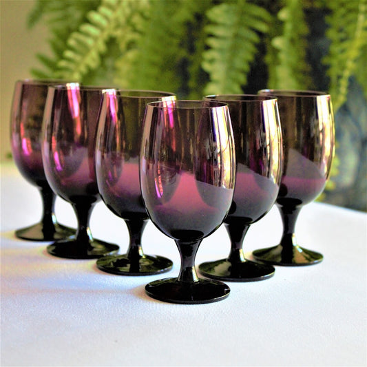 Vintage Amethyst Cordial Glasses - Set of 6 - Purple Liqueur Stemware