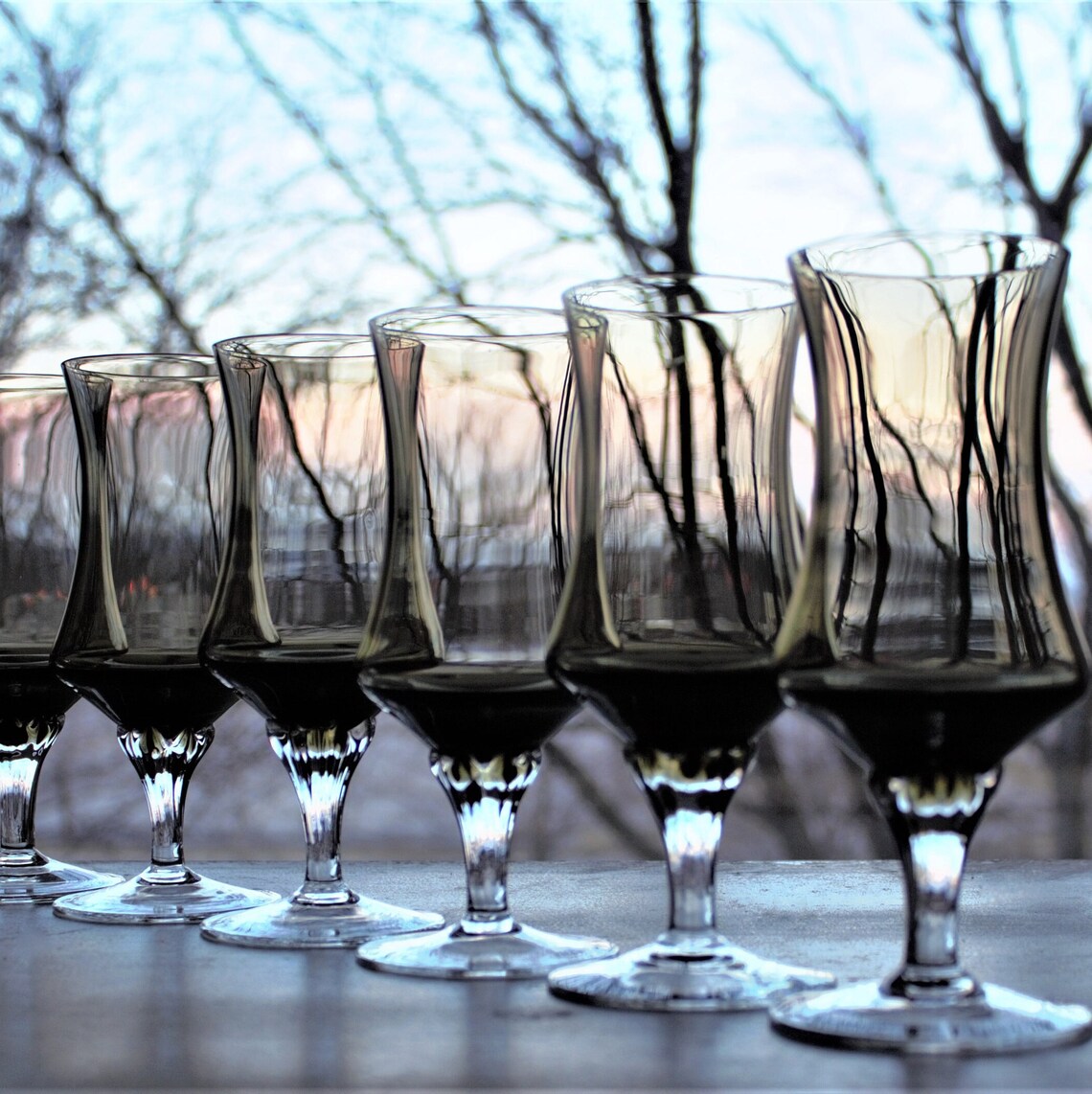Smoky Black Cocktail Glasses - Mid Century Modern Barware, Set of 4