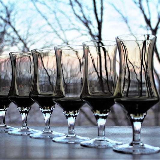 Smoky Black Cocktail Glasses - Mid Century Modern Barware, Set of 4