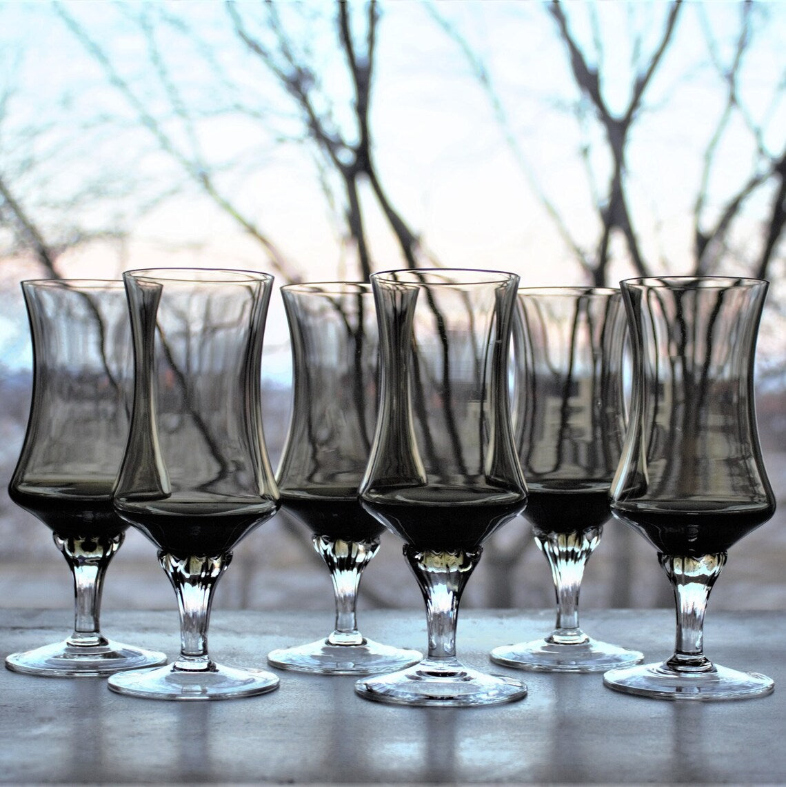 Smoky Black Cocktail Glasses - Mid Century Modern Barware, Set of 4