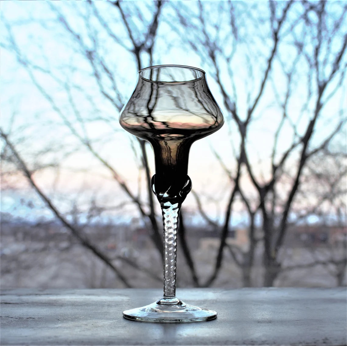 Vintage Murano Martini Glass Set: Smokey Black MCM Barware