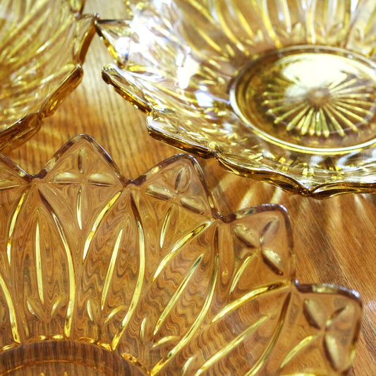 Vintage Federal Glass Gold Bowls - Petal Pattern Serving Set of 3
