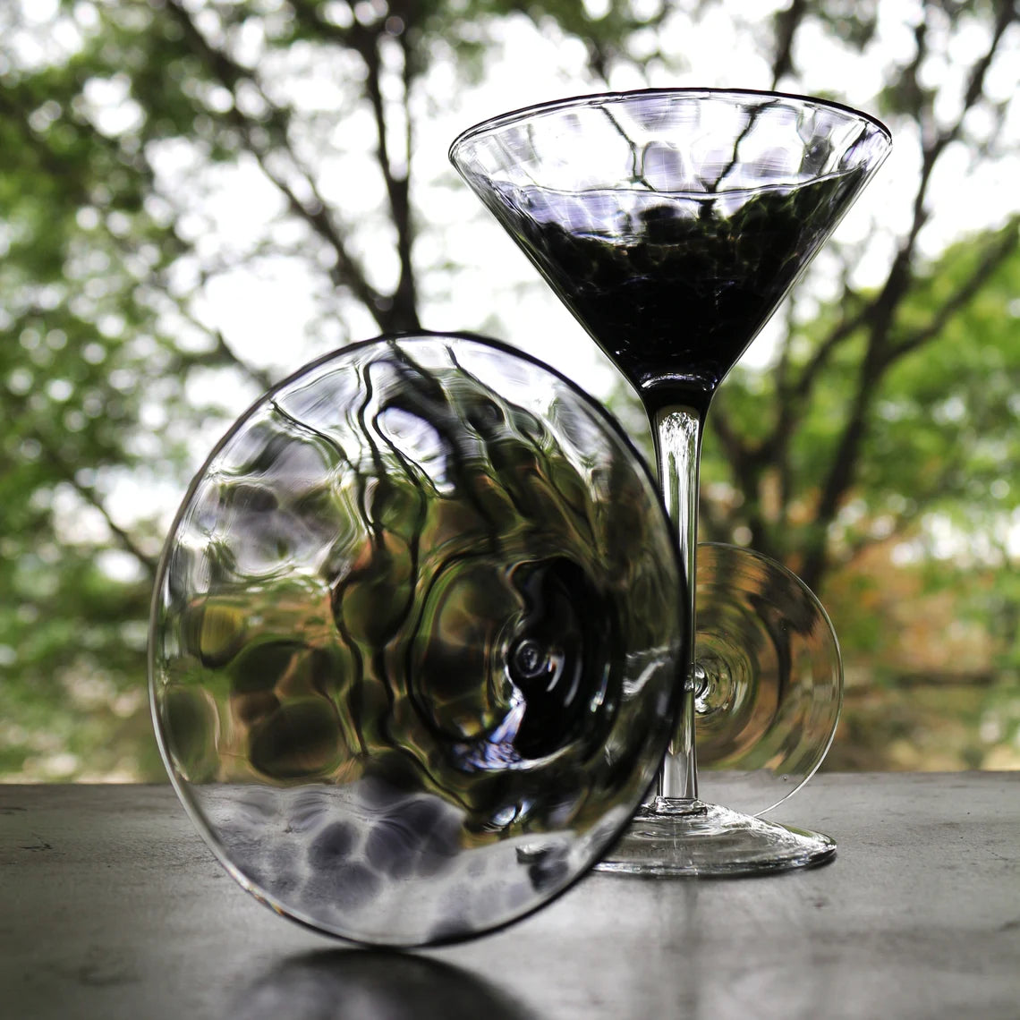 Hand Blown Martini Glasses: Black Splash Cocktail Stemware, Set of 2