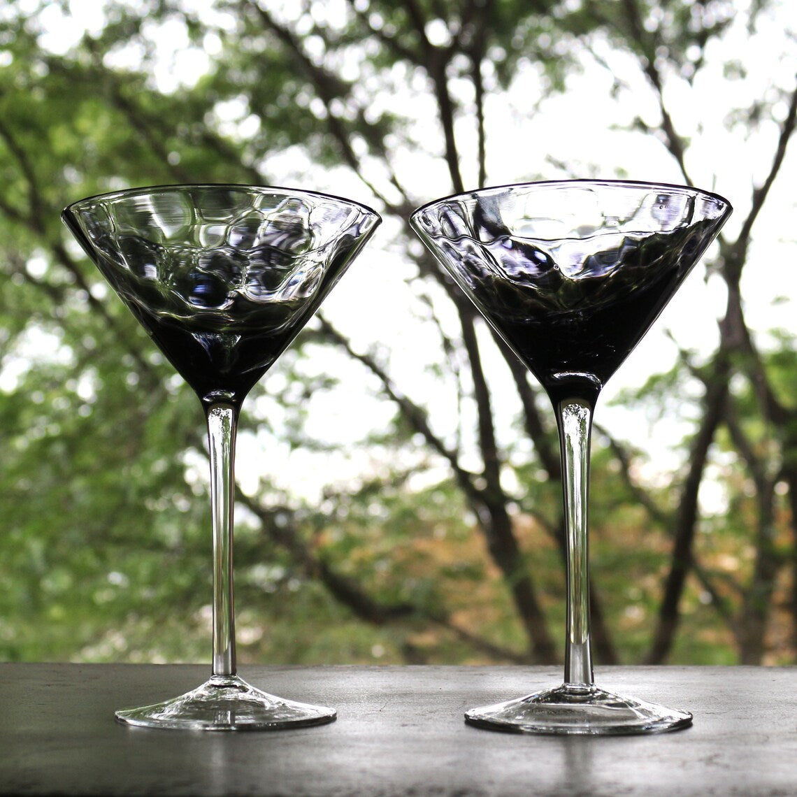 Hand Blown Martini Glasses: Black Splash Cocktail Stemware, Set of 2
