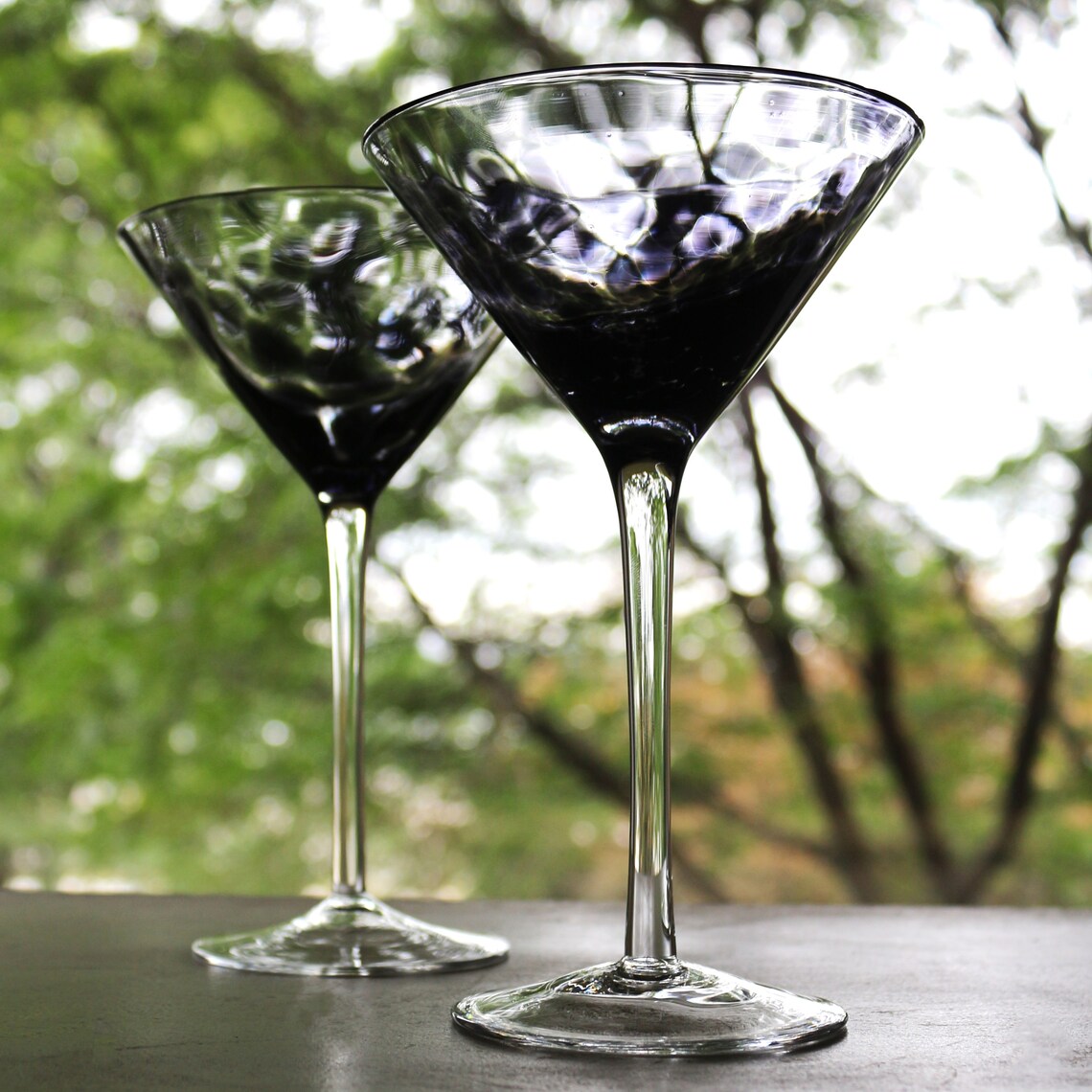 Hand Blown Martini Glasses: Black Splash Cocktail Stemware, Set of 2
