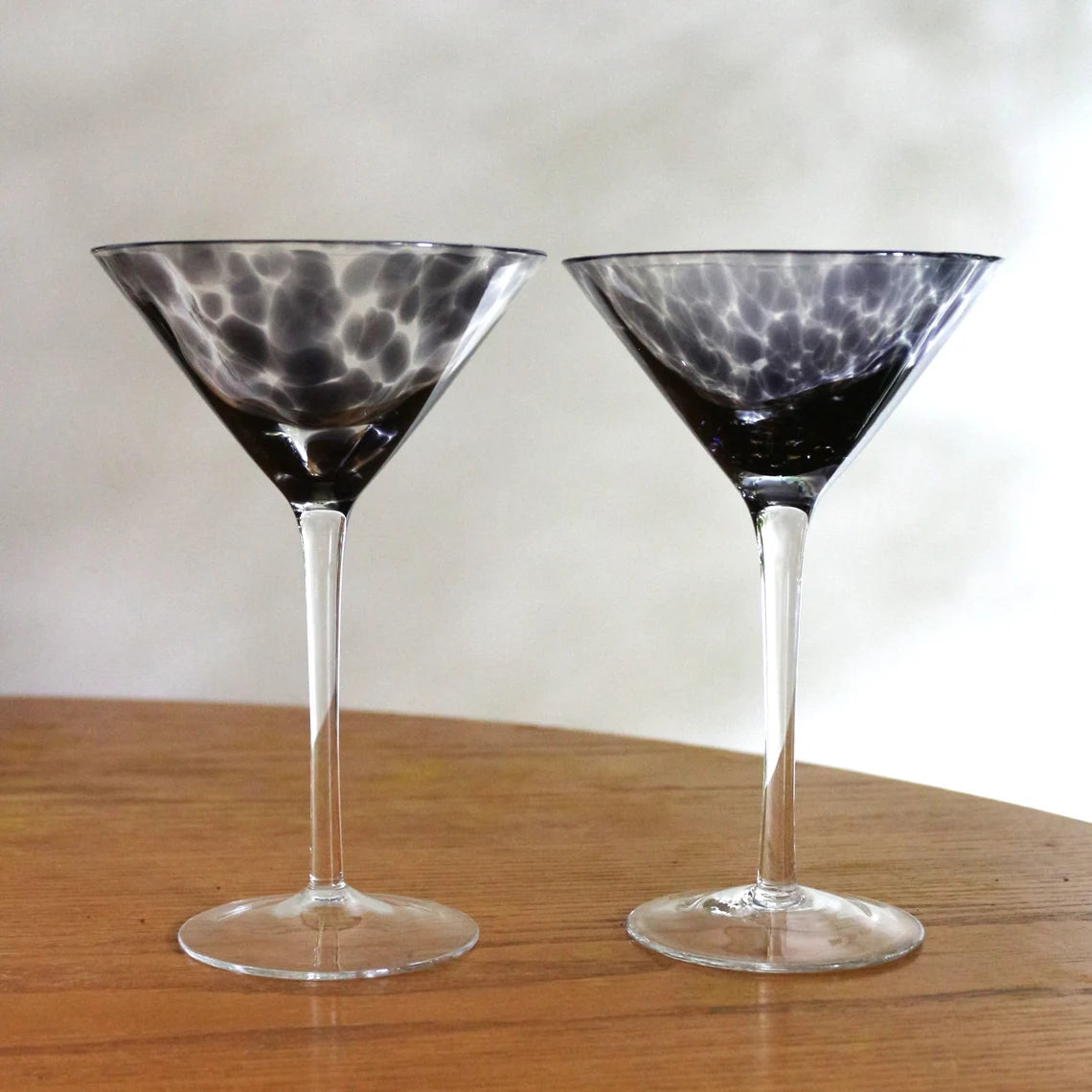 Hand Blown Martini Glasses: Black Splash Cocktail Stemware, Set of 2