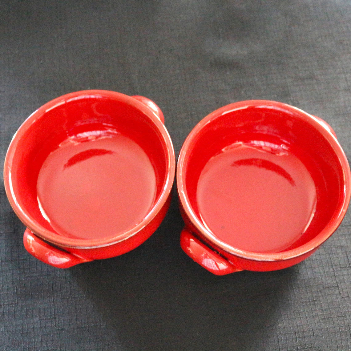 Italian Ceramic Casserole Bowls - Set of 2 Red Ovenproof Soup Crocks
