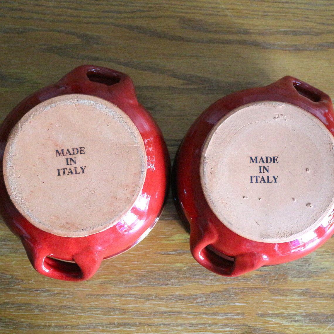 Italian Ceramic Casserole Bowls - Set of 2 Red Ovenproof Soup Crocks