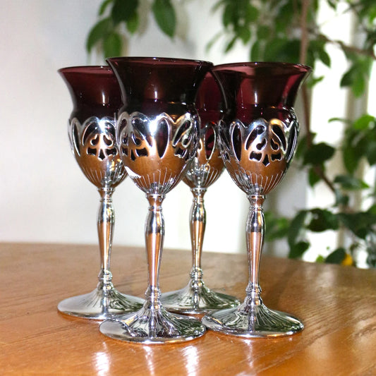 Vintage Farber Krome-Kraft Amethyst Glass Set: Cambridge Cordials