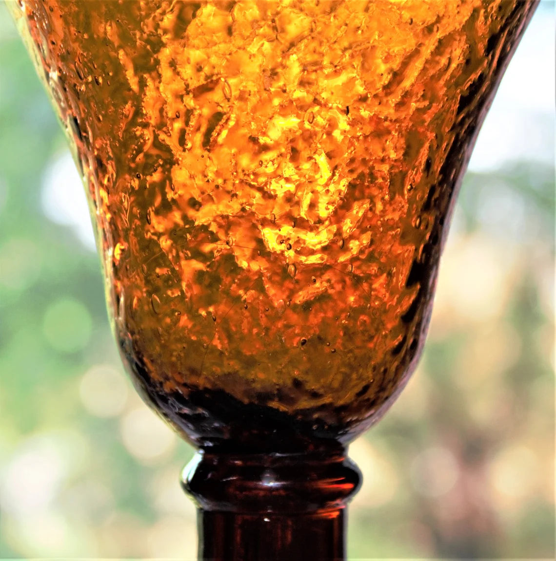 Hand Blown Amber Wine Goblets - Textured Golden Glassware Set of 2