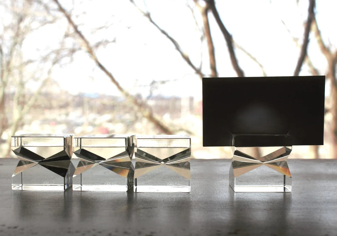Oleg Cassini Crystal Place Card Holders - Signed Table Decor, Set of 4