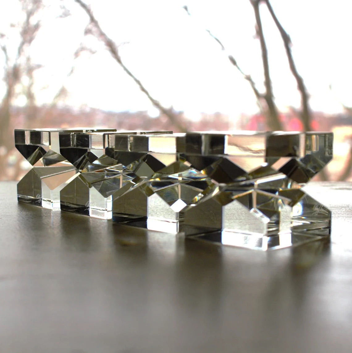 Oleg Cassini Crystal Place Card Holders - Signed Table Decor, Set of 4