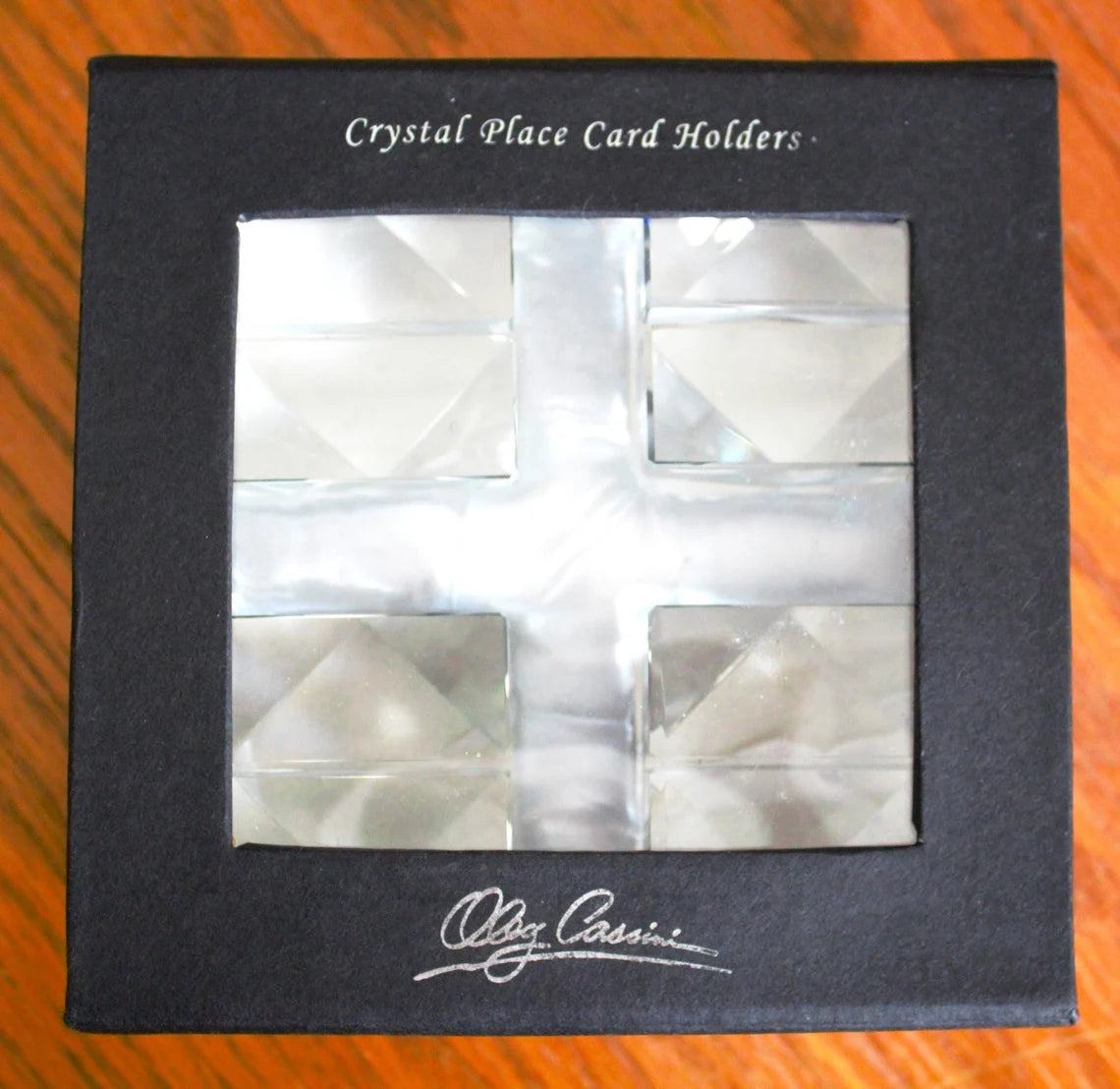 Oleg Cassini Crystal Place Card Holders - Signed Table Decor, Set of 4